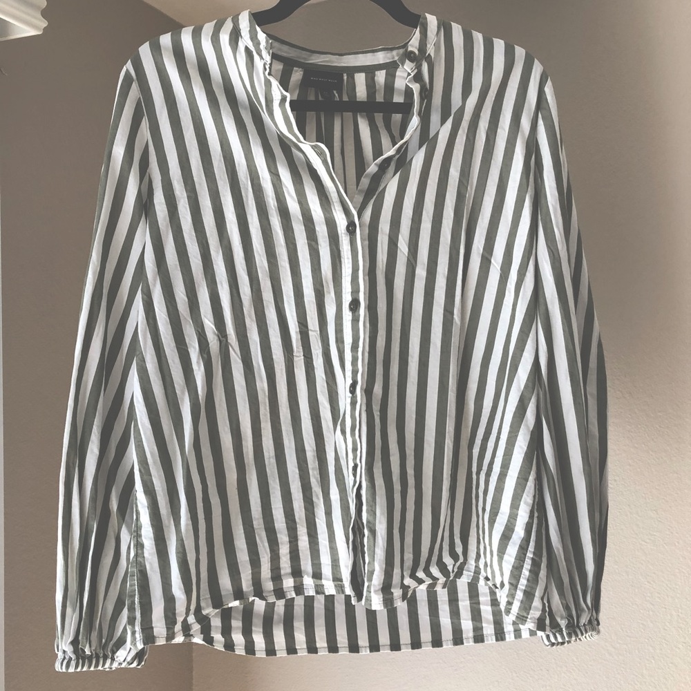 Who What Wear Green Striped Button Up Shirt